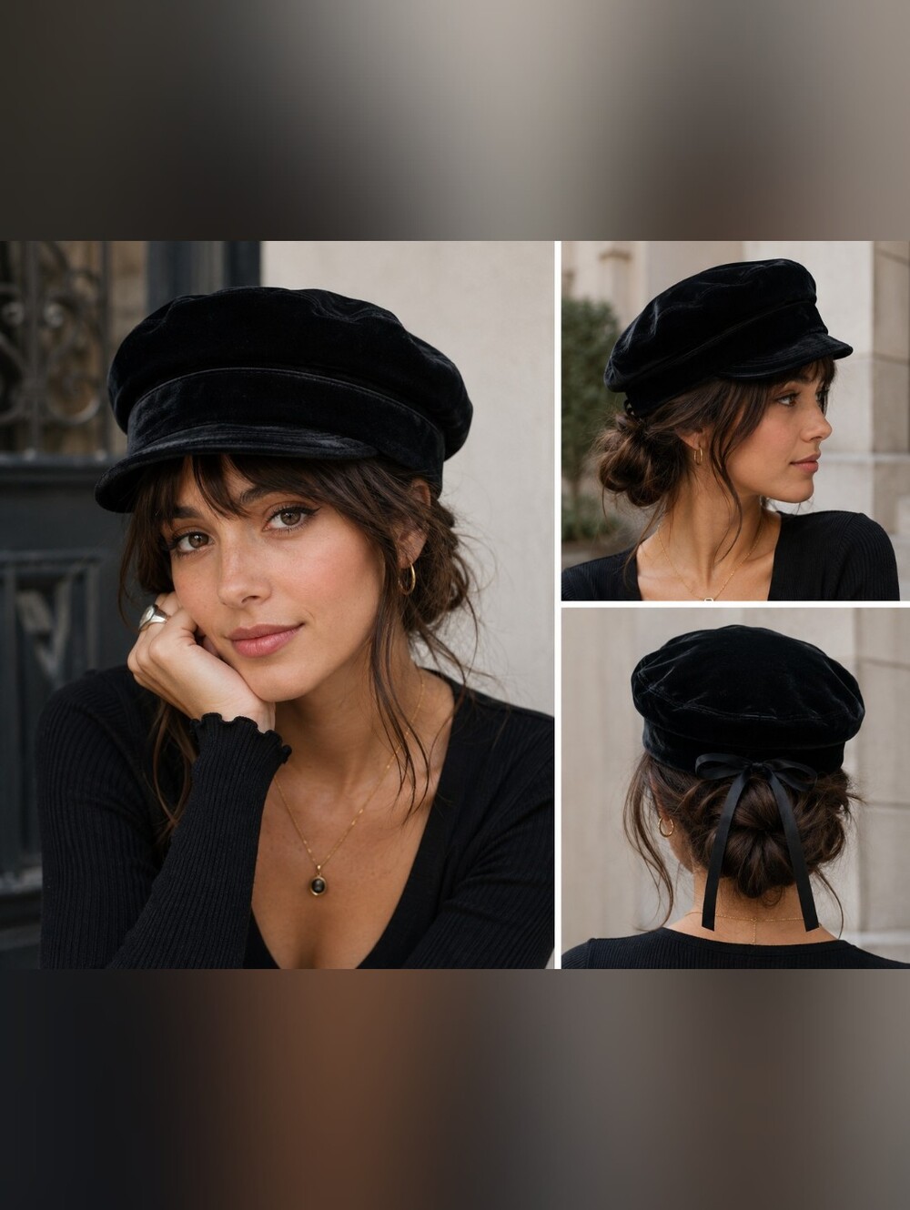 Black Velvet Captain / Newsboy Hat